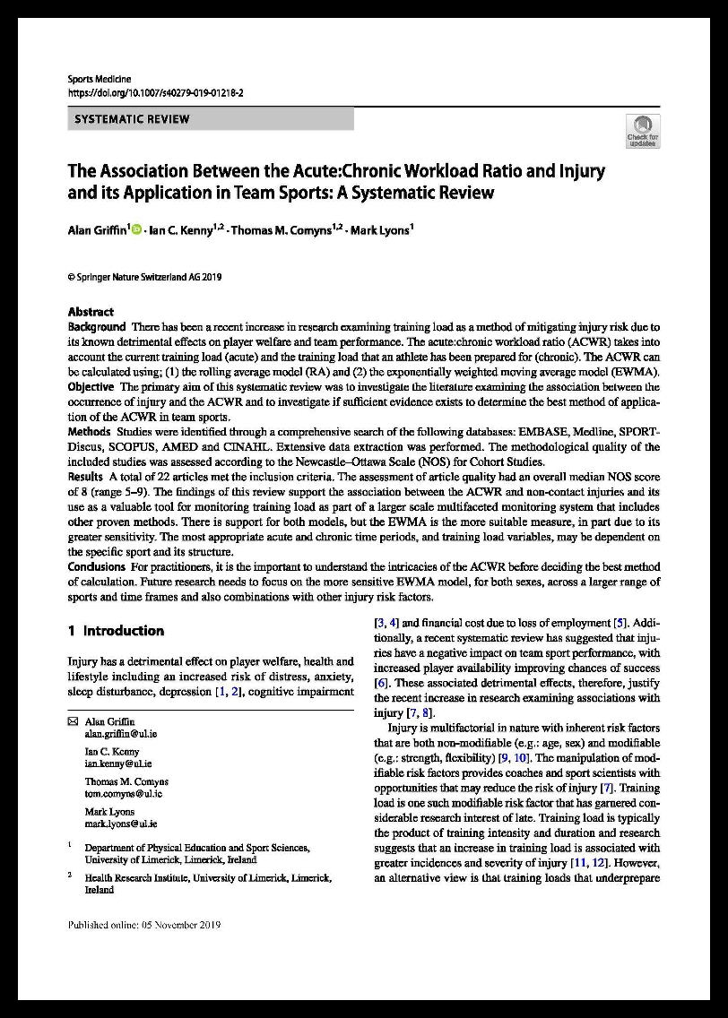 Publication: The Association Between the ACWR & Injury and its ...