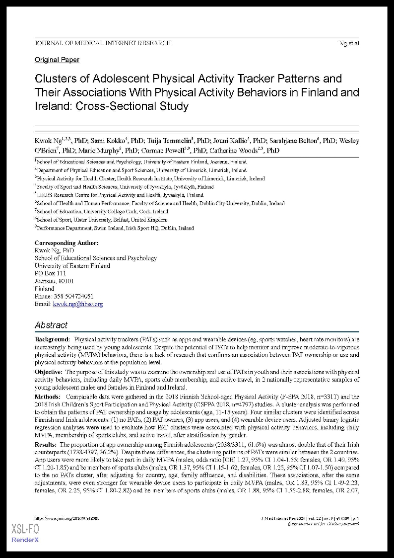 Publication: Clusters of Adolescent Physical Activity Tracker Patterns ...