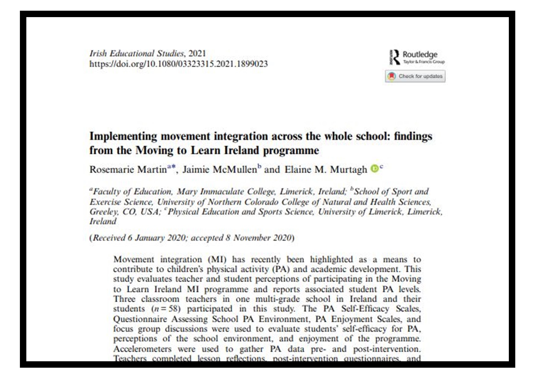 Publication: Implementing movement integration across the whole school ...
