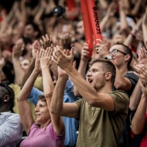 Spectators cheering in stadium