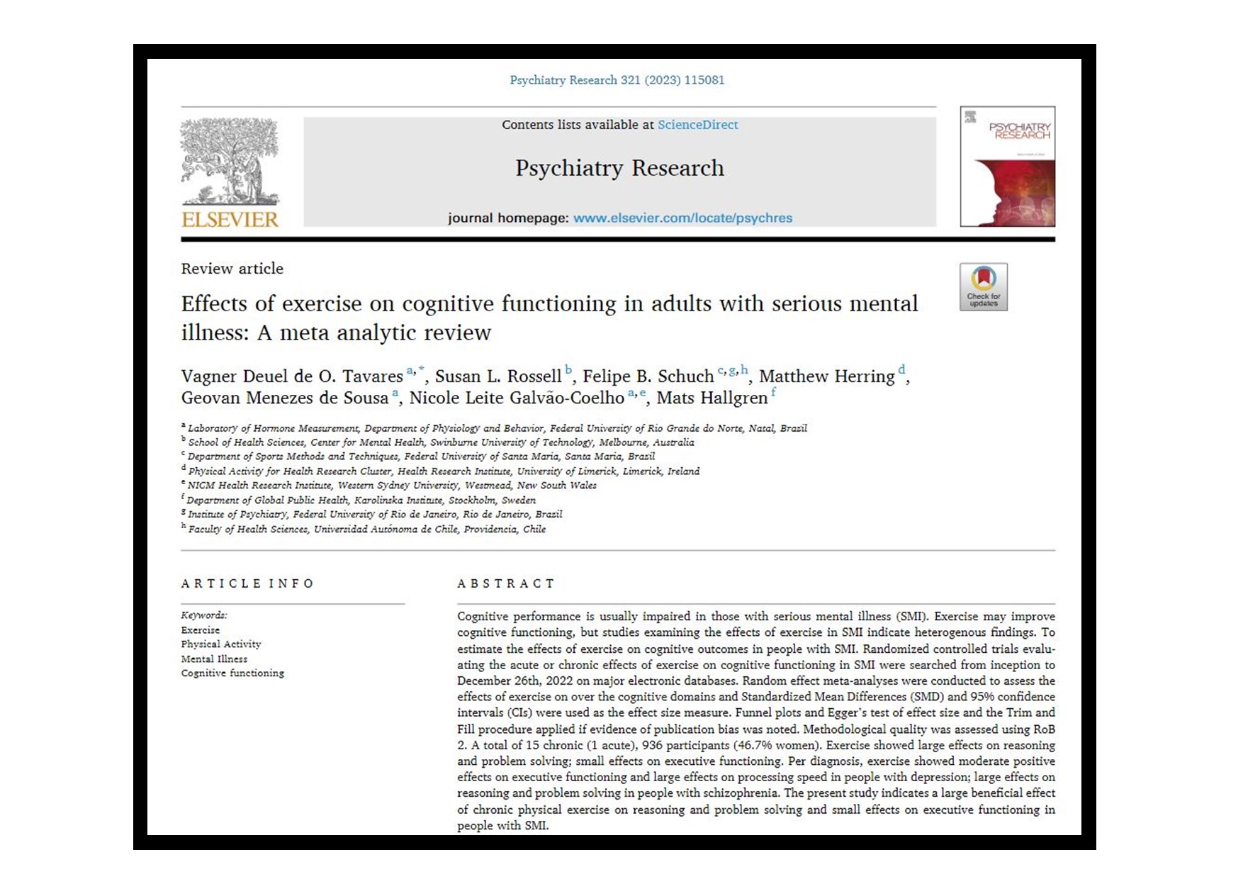 Publication: Effects of exercise on cognitive functioning in adults ...