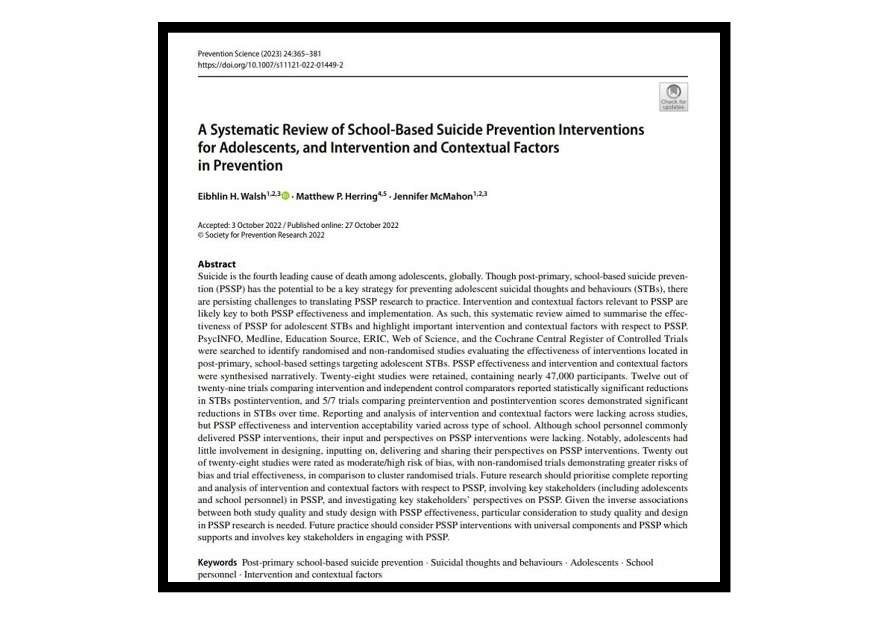 Publication: A systematic review of school-based suicide prevention ...